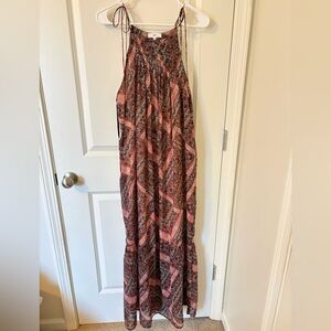 NSR Red Orange Floral Patchwork Maxi Dress – Boho Flowing Summer Goddess Dress L